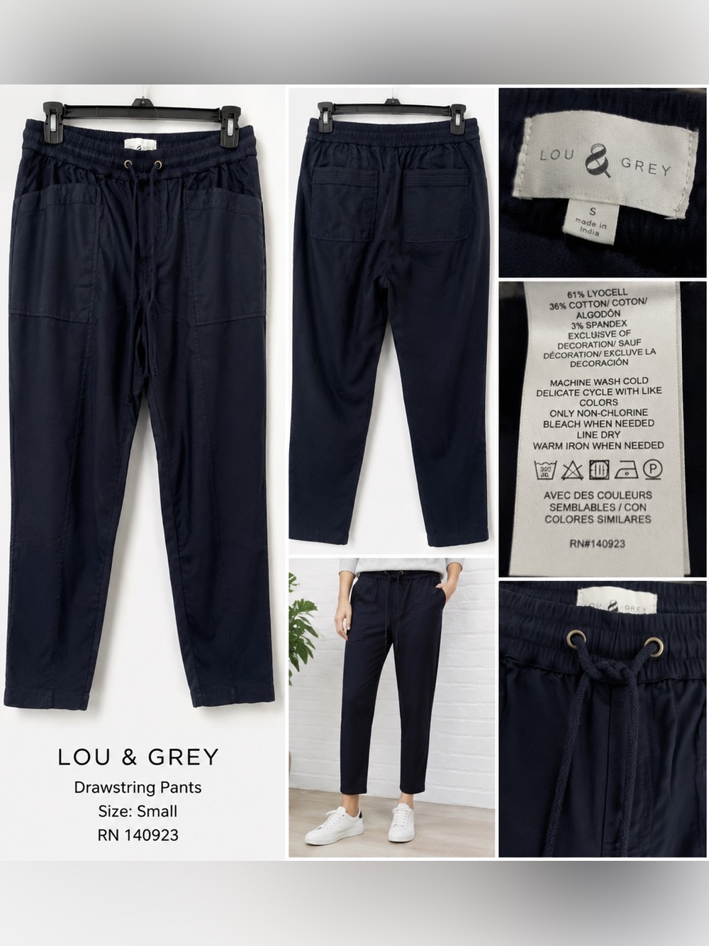 NWT Lou & Grey Pull-On Pants Blue Gray Lyocell Cotton Blend Size Small